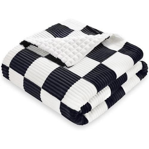 HOMRITAR Black and White Baby Blanket for Boys Ultra Soft Warm Lightweight Toddler Blanket with High Contrast Checkered, 3D Double Layer Fleece for Newborn Visual Touch Sensory 30x40 Inch