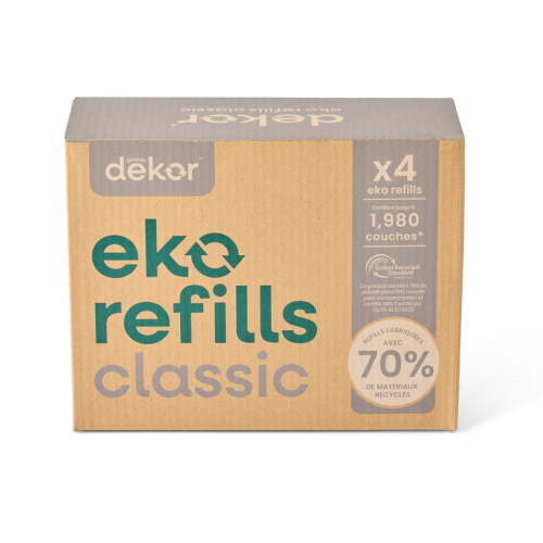 Diaper Dekor Eko Classic Refills, 4 Count | ONLY Eco-Friendly Diaper Pail Refills Made With 70% Recycled Materials | Quicker, Easier & More Cost Effective than Trash Bags