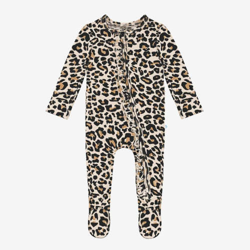 Ruffled Zippered One Piece | Lana Leopard Tan | Baby Girl Sleeper