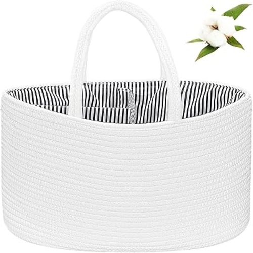ABenkle X-Large Diaper Caddy Organizer - Cotton Rope Nursery Storage Basket for Baby Essentials, Boys & Girls Shower Gift, Changing Table Organizer