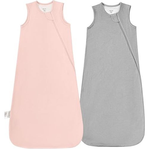Supersoft Rayon Made from Bamboo Sleep Sack 6-12 Months 1.0 Tog Toddler Sleep Sack Baby Wearable Blanket with 2-Way Zipper Unisex Sleeping Bag for Babies All-year-around (2 Pack) Pink & Gray