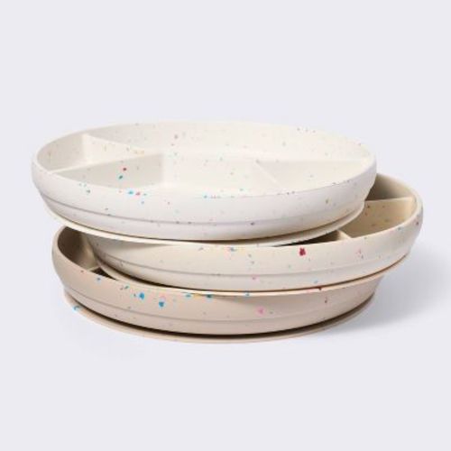 Silicone Suction Divided Plates - 3pk - Confetti - Cloud Island™: Round, Solid Pattern, BPA-Free, Service For 3