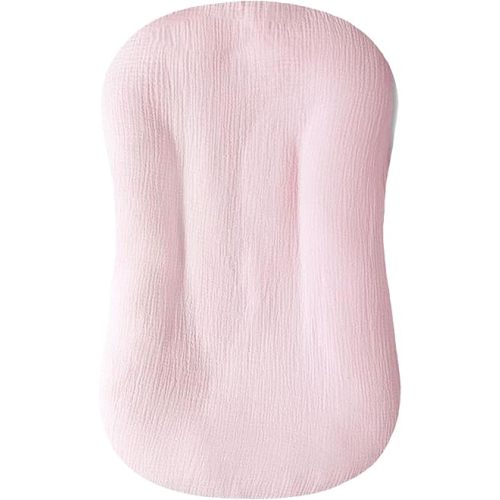 Hooyax Muslin Baby Lounger Cover Soft Organic Cotton Slipcover Fits Newborn Lounger for Baby Boys and Girls (Pink)
