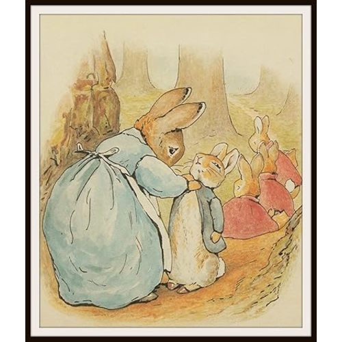 Beatrix Potter Mother Rabbit and Bunnies, Vintage Art Print Reproduction, Nursery, Baby Room, Shower Gift 8 x 10"