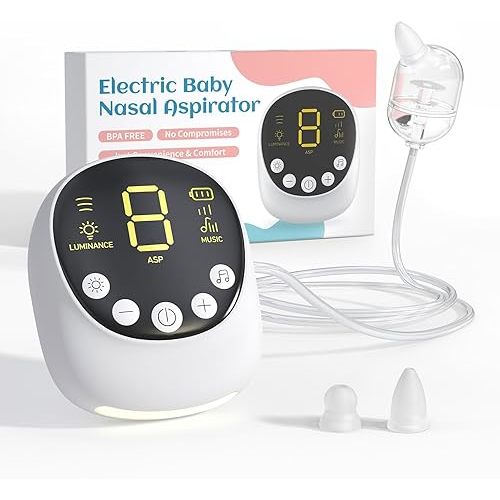 Nasal Aspirator for Baby, Hospital Grade, Electric Baby Nose Sucker with Adjustable 9 Levels Suction, Rechargeable with Night Light and Nursery Rhyme