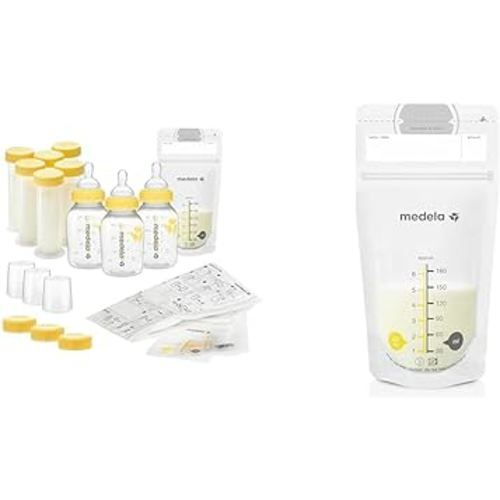 Medela Breastfeeding Gift Set, Breast Milk Storage System; Bottles, Nipples & Breast Milk Storage Bags, 100 Count, Ready to Use Breastmilk Bags