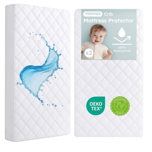 Yoofoss Waterproof Crib Mattress Protector 2 Pack, Quilted Crib Mattress Pad Cover Ultra Soft and Breathable, Machine Washable Toddler Mattress Protector for Standard Baby Crib Size 52''x28''