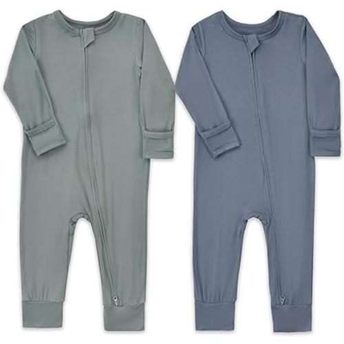 Aablexema Baby Footless Pajamas Zipper with Mitten, Rayon from Bamboo, Infant Long Sleeve Romper Pjs