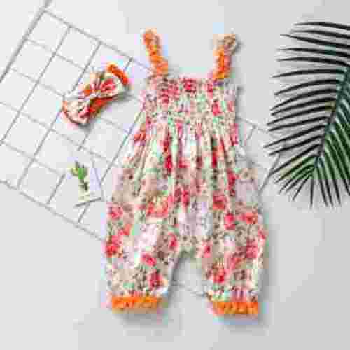 Shldybc Newborn Baby Girls Clothes Flower Print Jumpsuit Cute Bloomers Romper Playsuit Headband OutfitsSummer Savings Clearance