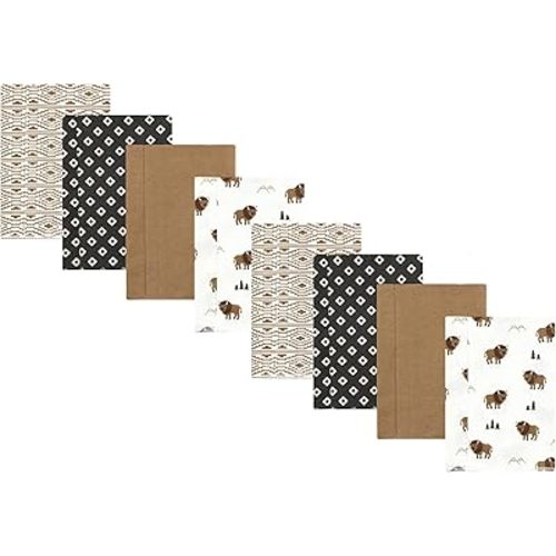 Hudson Baby Cotton Poly Flannel Burp Cloths Multipack, Wild Buffalo 8-Pack, One Size