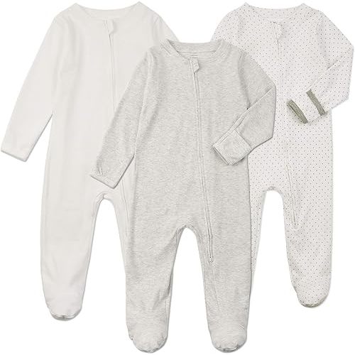 Aablexema Baby Footie Pajamas with Mittens - 3Pcs Infant Footed Sleeper Cotton Sleepwear Outfits