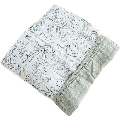 RED ROVR Organic Cotton Muslin Baby Blanket | Multi-Layer Muslin Quilt | Newborn & Toddler | Soft, Lightweight | Nursery, Stroller | Machine Wash | 30" x 40" | Jungle Leaf