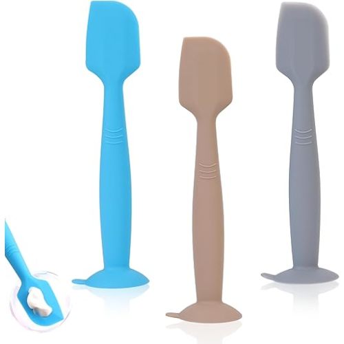 Baby Diaper Cream Spatula Applicator 3 Pack Butt Paste Spatula Soft Silicone,Diaper Rash Cream Applicator, Baby Essentials Must Haves Newborn Stuff (Khaki Blue Grey)