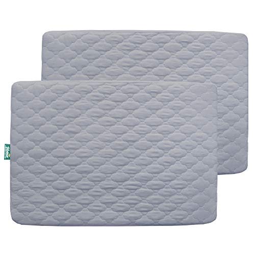 Pack and Play Sheets Mattress Pad Protector Fitted Waterproof Pack and Play Mattress Cover, Compatible with Graco Pack n Play & Dream On Me & Pamo Babe, Playpen/Playard Sheet Quilted, Gray, 39" x 27"