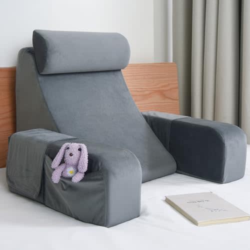 ENITYA Reading Pillow for Kids/Teens/Adults, Back Pillow for Bed Sitting up, Bed Rest Pillow with Arms, Back Support Pillow for Watching TV/Reading/Resting, Dorm Room Essentials, Standard 17"(Grey)