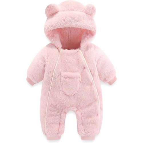 Newborn Baby Bear Outfit Suit Girls Boys Fleece Jumpsuit Romper Hooded Coat Winter Clothes Outwear Snowsuit