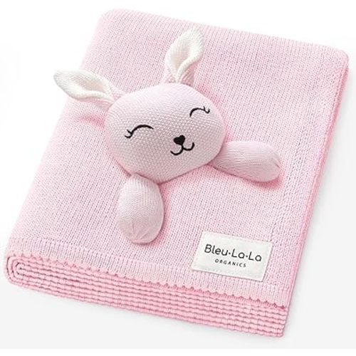 Blanket Lovey 100% Organic Cotton Baby Blanket with Comfort Lovey, Soft Security Blanket for Newborns & Toddlers (Bunny - Pink)