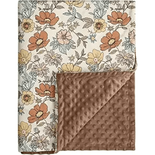 Baby Blanket for Girls, Soft Cozy Nursery Minky Blanket with Double Layer Dotted Backing for Infant Toddler in Crib Stroller, Floral Vintage Brown Blanket, 30x40 Inches