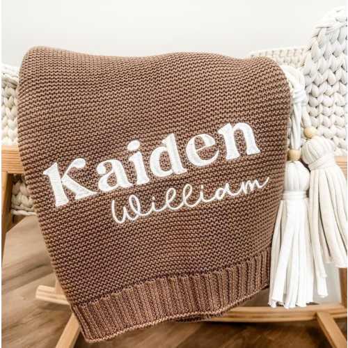 Personalized Knitted Baby Blanket, Embroidered Baby Blanket, Baby Name Blanket, Soft Cotton Baby Blanket, Newborn Gifts, Baby Keepsake Gift