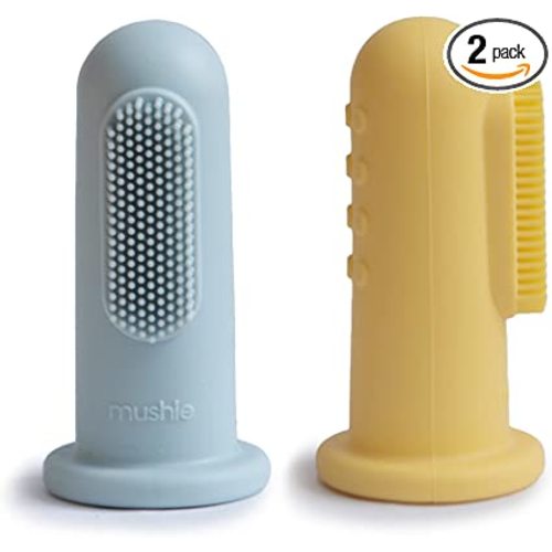 mushie Baby Finger Toothbrush (Powder Blue/Daffodil) 2-Pack