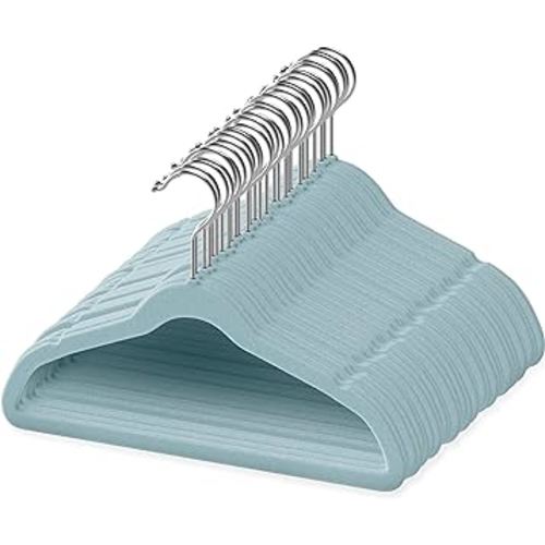 50 Pack Premium Baby Velvet Hangers (Blue) - 11.8" Inches Non-Slip, Ultra-Slim & Space-Saving Toddler Hangers - 360° Rotating Hook, Strong & Durable Hanger for Children, Infant & Toddler