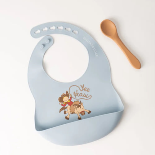 Yee Haw Cowboy Silicone Bib and Spoon Set