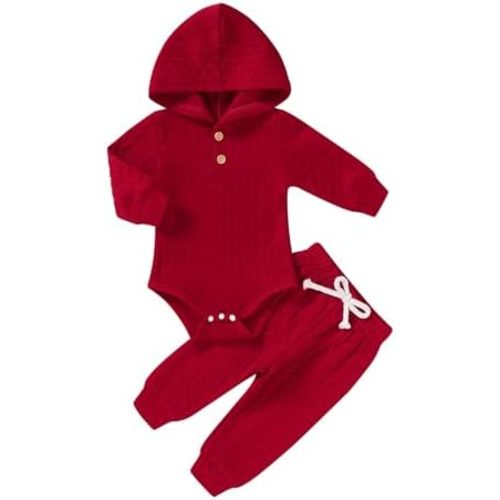 YOUNGER TREE Newborn Baby Boy Girl Clothes Hooded Long Sleeve Romper Pants Set Solid Ribbed Infant Fall Winter Outfits