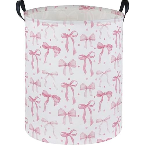 Girls Laundry Basket Pink Hamper for Nursery Bowkont Hamper Cute Kids Storage Bin Organizer Room Decor for Home(Pink bowkont)