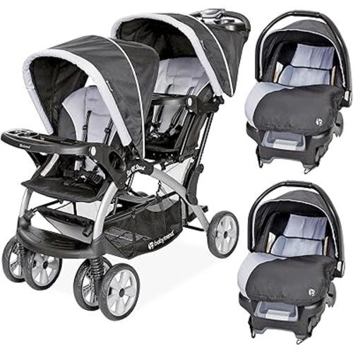 Baby Trend Infant and Toddler Double Stroller & 2 Car Seat Combo, 3 Pc Set, Stormy