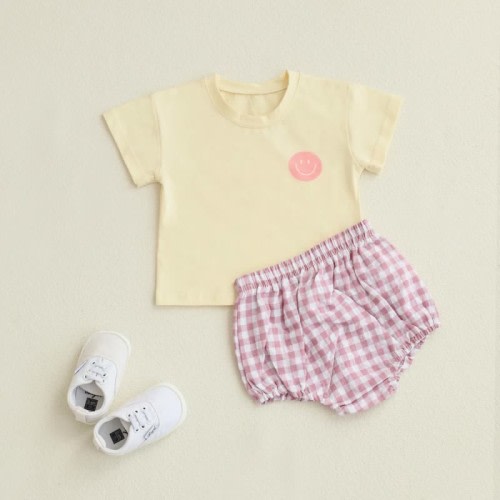 Baby Smile Tee &amp; Plaid Shorts Set