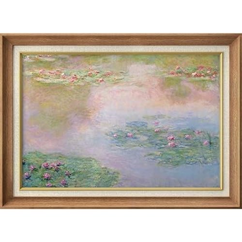 MUDECOR Premium Framed Wall Art Impressionist Water Lily Landscape Illustrations Fine Art Relax/Calm Multicolor for Living Room, Bedroom, Office - 26"x36" Natural