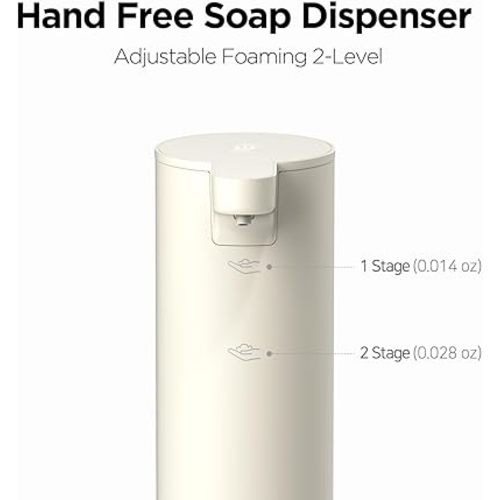 Mooas Automatic Foaming Soap Dispenser - Pure & Clean, Stainless Metal Rechargeable Electric Sensor, Touchless Dish Soap Dispenser for Kitchen & Bathroom, Commercial 9.4oz (Ivory)