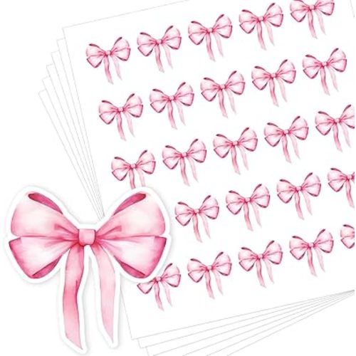 500Pcs Bow Pink Sticker,Watercolor Decor Vintage Waterproof Bow Aesthetic for Girls Scrapbook Crafts Laptop Party Favors Windows Water Bottle Decoration