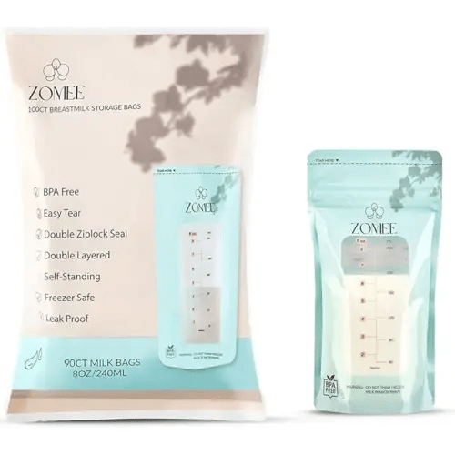 Zomee Breast Milk Storage Bags 8oz – Leakproof Double-Zip Seal, Self-Standing, Easy-Pour Design, Freezer Safe, Pre-Sterilized, BPA & Phthalate Free – Bulk Pack of 90