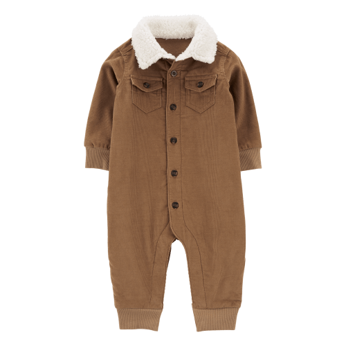 Baby Button-Front Corduroy Jumpsuit with Sherpa Collar - Carter's | Carter's