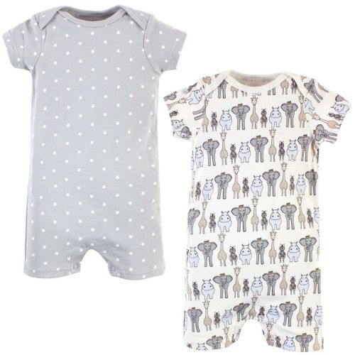 Hudson Baby Infant Boy Cotton Rompers, Royal Safari 2-Pack, 0-3 Months