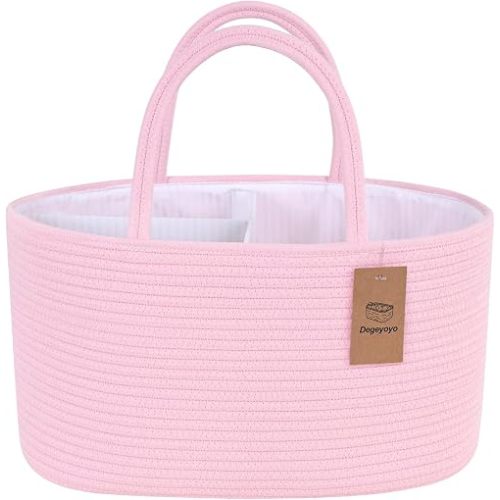 19L Baby Diaper Caddy Organizer, 16.8"x9.8"x9" Cotton Rope Diaper Basket, Changing Table Storage Caddy With Removable Divider, Baby Basket for Nursery, Car, Diapers, Baby Shower Gifts for Newborn