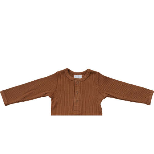 Rust Organic Snap Long Sleeve Ribbed Bodysuit