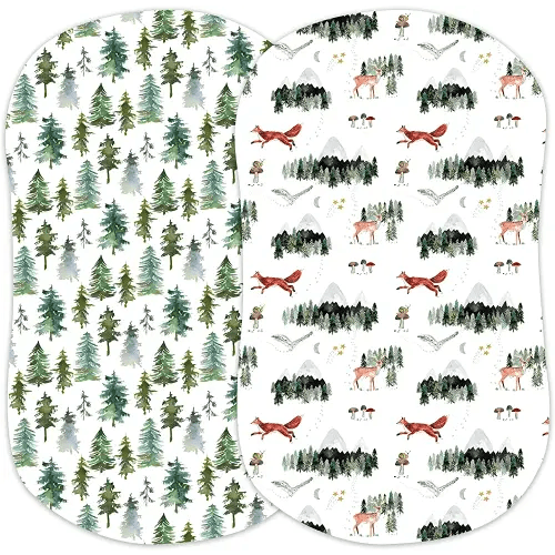 Baby Bassinet Sheets for Boy, Girl (Woodland Forest Animals) 2-Pack - Fitted Bedside Bassinet Sheets - Buttery Soft Cotton Blend for Standard Mattress Pad - Compatible with Halo BassiNest