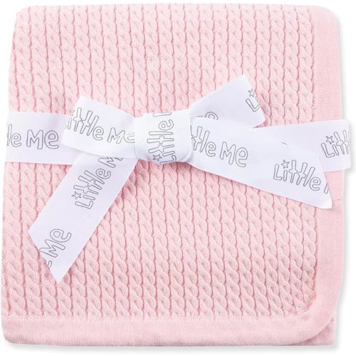 Little Me Baby Girls Pink Cable Knit Swaddling Receiving Blanket, 30 X 27 inches, 100% Cotton Baby Blankets