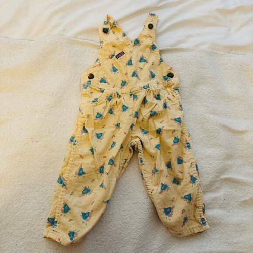 Vintage Oshkosh B’Gosh Corduroy Overalls Yellow Bunny Carrot Print Size 6-9M