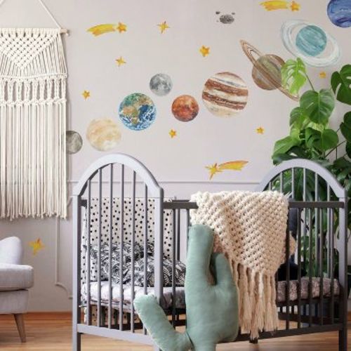 Roommates Planets Peel And Stick Giant Wall Decal: Vinyl Space-themed Decor, Self-adhesive, 26pc