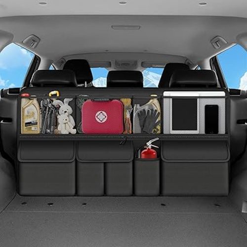 Hanging Car Trunk Organizer Fit For Toyota RAV4 Foldable Large Capacity 41.3x20 inch Backseat Trunk Organizers Storage, Car Accessories Interior, with Multi Pockets Black