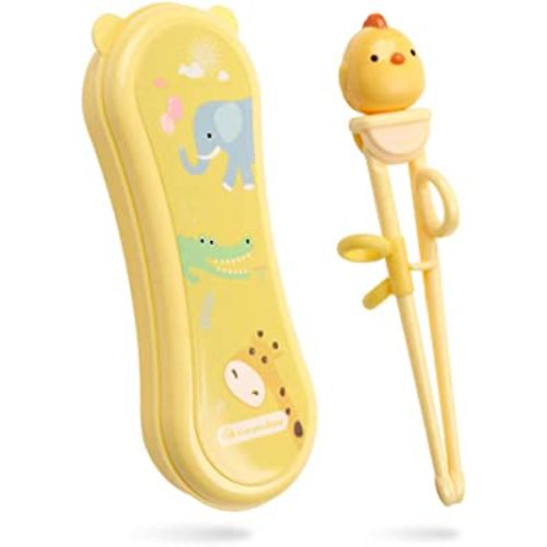 Training Chopsticks for Kids - Use Completely Harmless Material - Anti-dislocation Buckle Design - Includes Portable Box (Yellow)