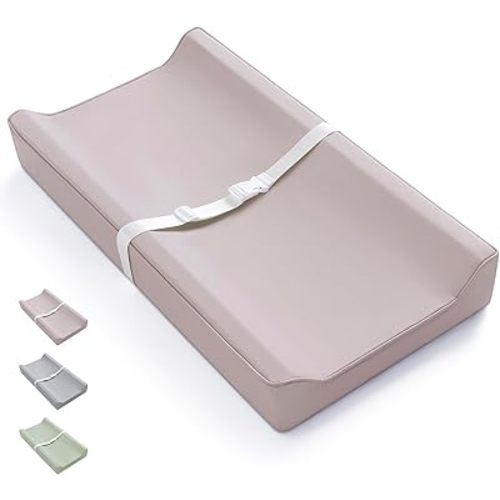 Blissful Diary Vegan Leather Baby Changing Pad with Waterproof & Wipe-Clean PU Cover, Standard Size Cozy Baby Changing Table Pads for Dressers/Tables, Taupe