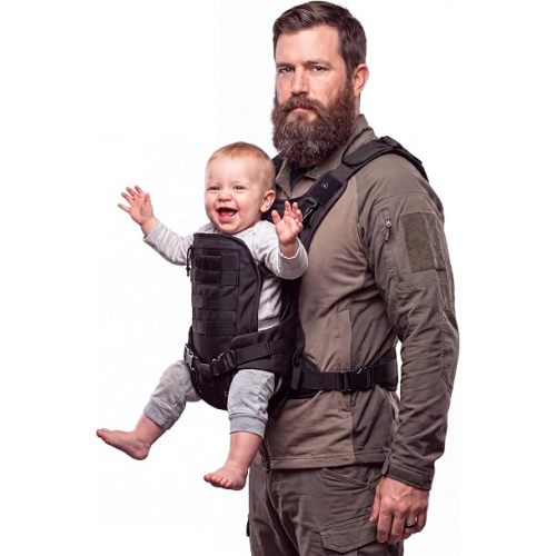 Baby Carrier for Men & Dads, Military MOLLE Infant Toddler Carrier with Lumbar Support Waist Belt, Ergonomic M-Position Hip-Healthy Front Carry 8-33 lbs, Black