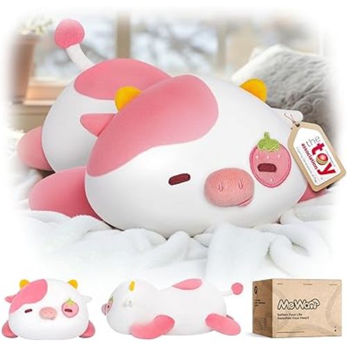 Mewaii Cute Strawberry Cow Plush Pillow, Kawaii Plushies Strawberry Cow Stuffed Animals, Squishy Plushies, Cuddle Plush Pillow for Kids & Girls (13 Inch)