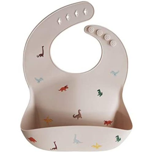 mushie Silicone Baby Bib | Adjustable Fit Waterproof Bibs (Dinosaurs)