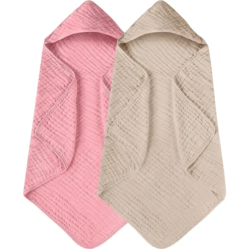 Yoofoss Hooded Baby Towels for Newborn 2 Pack 100% Muslin Cotton Baby Bath Towel with Hood for Babies, Infant, Toddler and Kids, Large 32x32Inch, Soft and Absorbent Newborn Essential