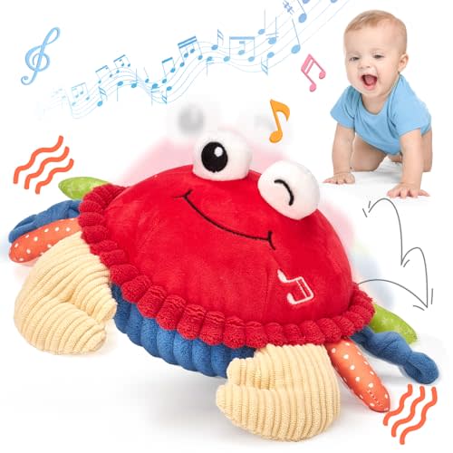 hahaland Baby Toys 12-18 Months - Upgraded Crawling Musical Dancing Walking Moving Bouncing Learning Crab Tummy Time Toy Sensory Toddler Travel Toys for 1-3 Year Old Boy Girl Birthday Gifts